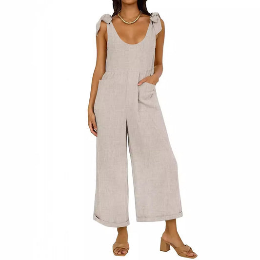 Dame Casual Jumpsuit med justerbare stropper og bred ben Stilla