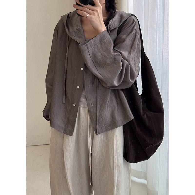 Dame afslappet hættebluse med knaplukning og bred skæring Stilla