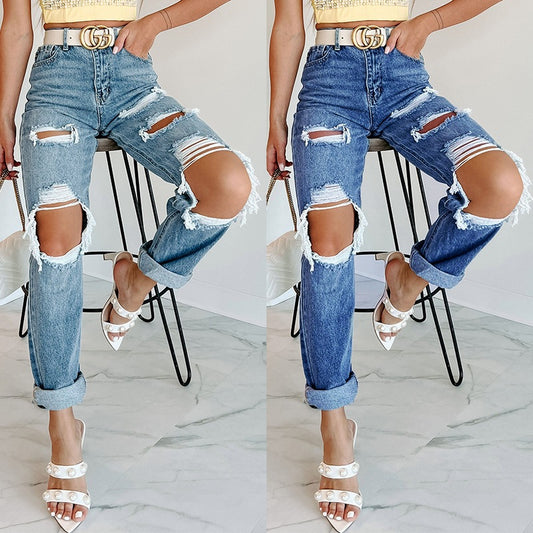 Dame Destroyed Jeans i afslappet Boyfriend-stil Stilla