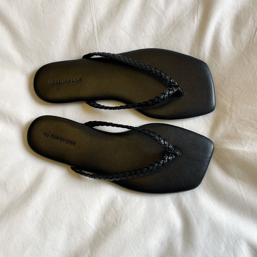 Dame Elegant Flad Remsandaler med Flettet Detalje Stilla