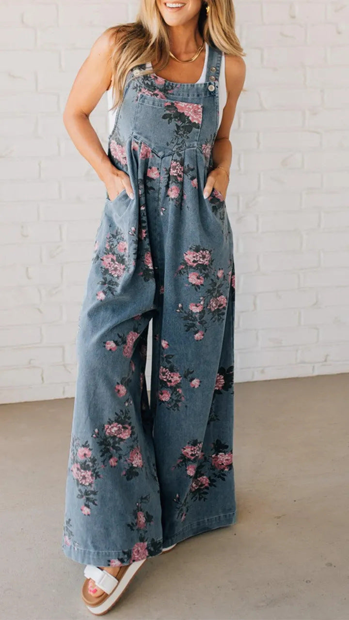 Dame jumpsuit med blomstermønster og bred pasform Stilla