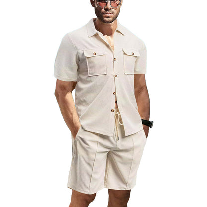 Herrer casual kortærmet skjorte og elastiske shorts-sæt Stilla