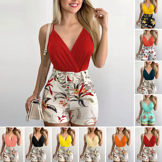 Dame Floral Print Wrap Bodysuit Romper Stilla
