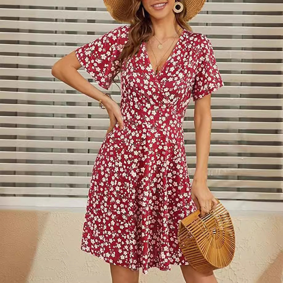 Dame Elegant Blomsterprint A-Linje Kjole Stilla