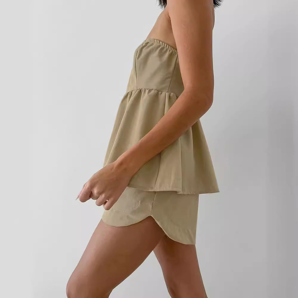 Dame strapless top med flydende snit og matchende bukser Stilla