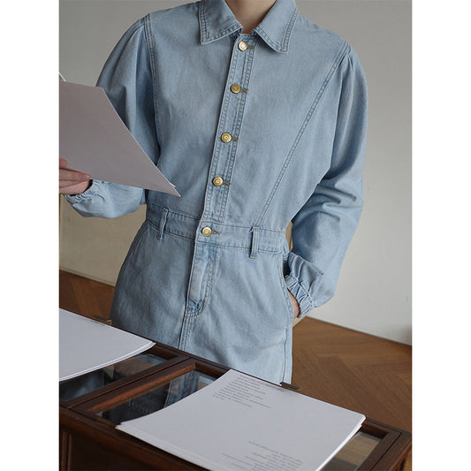 Dame Denim Skjorte Kjole med sidelommer og elastisk Talje Bånd Stilla