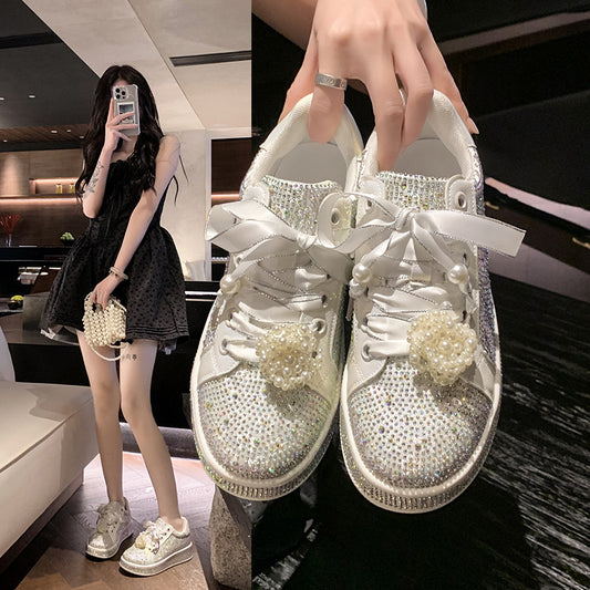 Dame Glitrende Sneakers med Perleapplikation Stilla