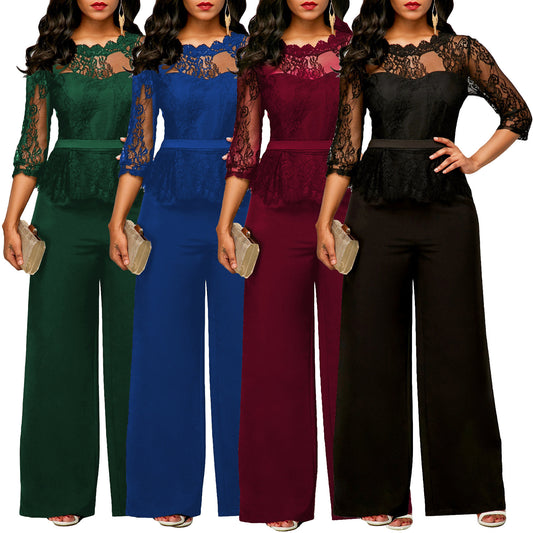 Dame Elegant Jumpsuit med spidstop og vid ben Stilla