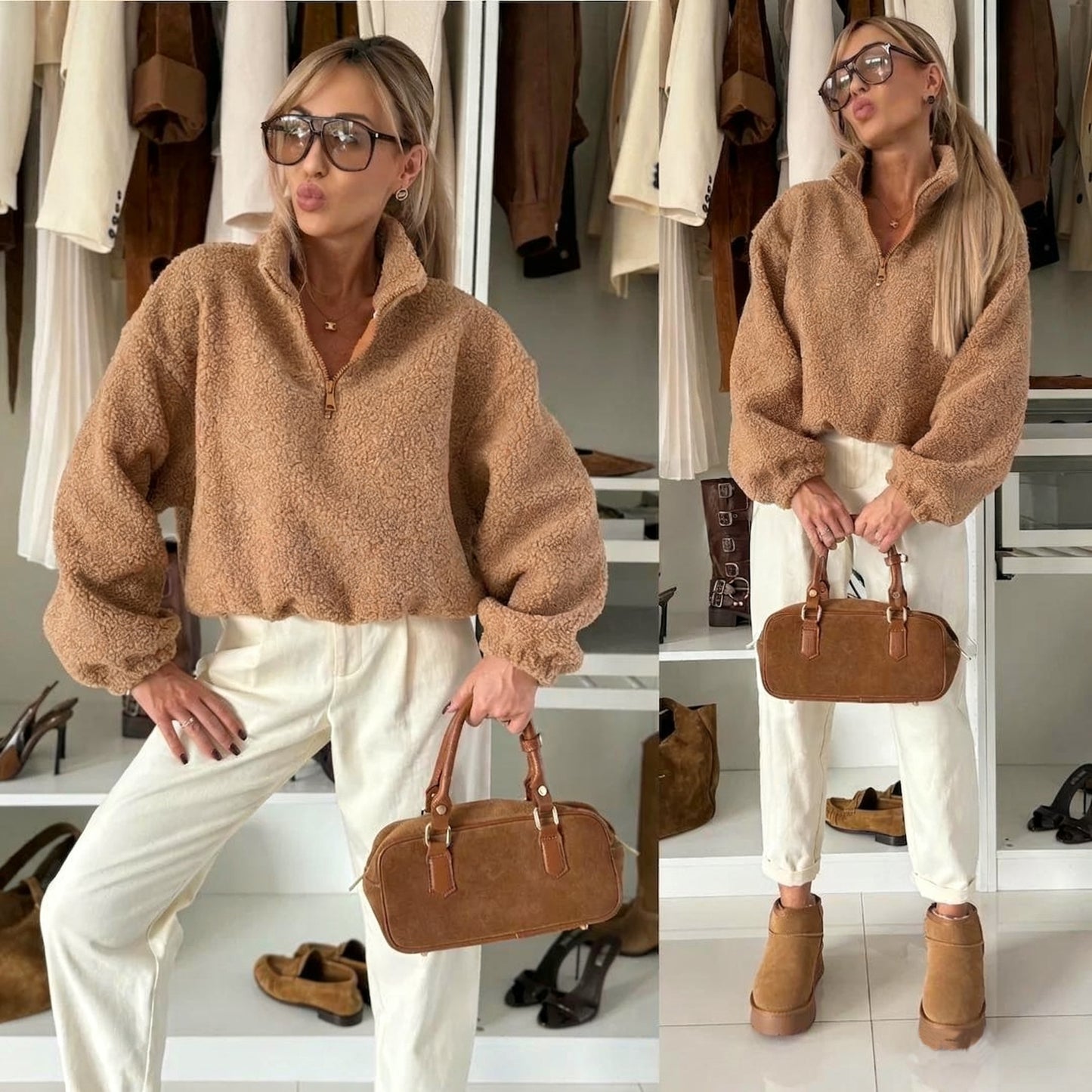 Dame afslappet fleece-trøje med høj krave Stilla