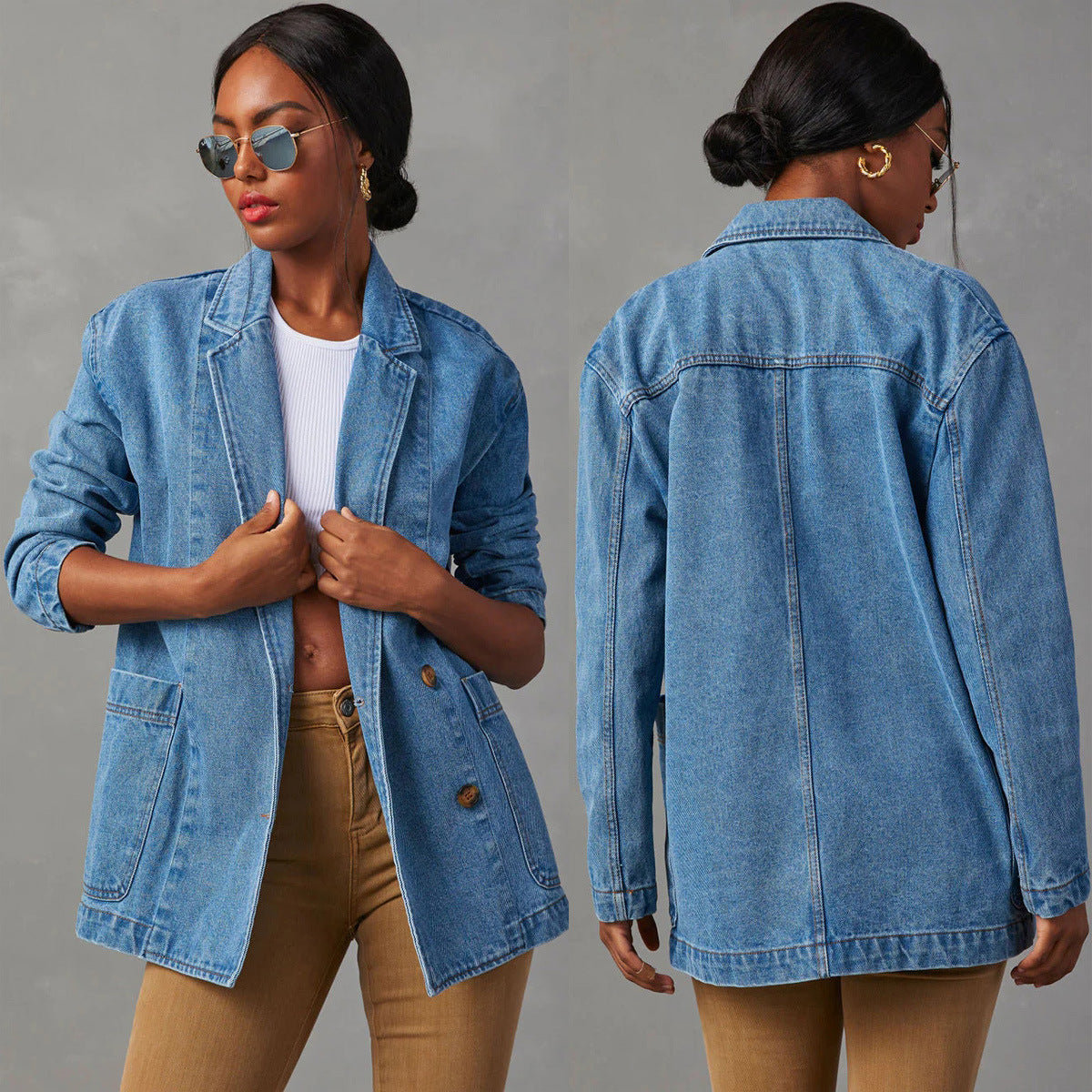 Dame Denim Blazer i moderne oversized-snit med praktiske lommer Stilla