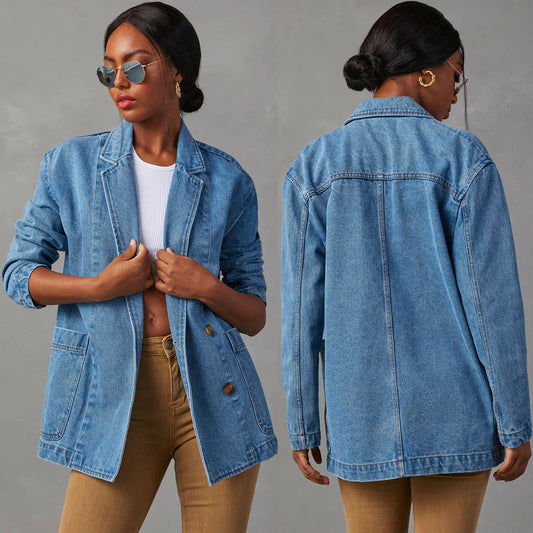 Dame Denim Blazer i moderne oversized-snit med praktiske lommer Stilla