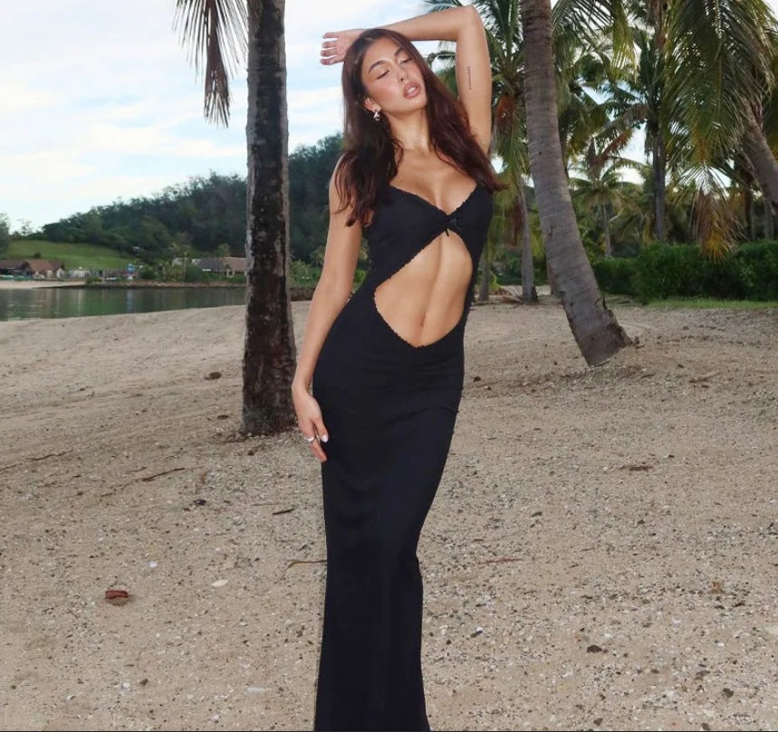 Dame Cut-Out Maxikjole med smal pasform og stilfuldt mønster Stilla