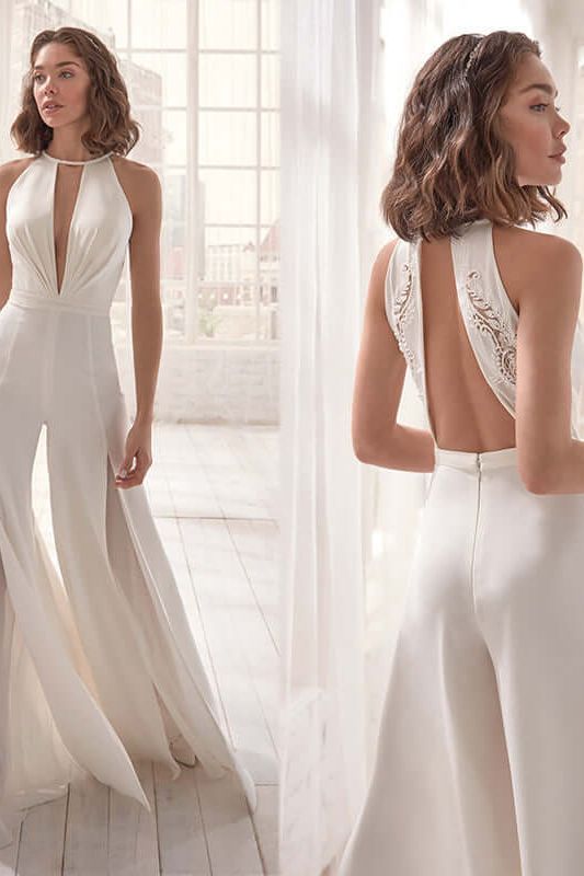 Stilla | Deep V Halter Neck Elegant Jumpsuit