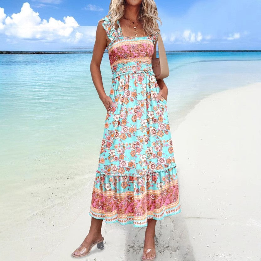 Bohemian Tropical Print Maxi-Kjole til Damer Stilla