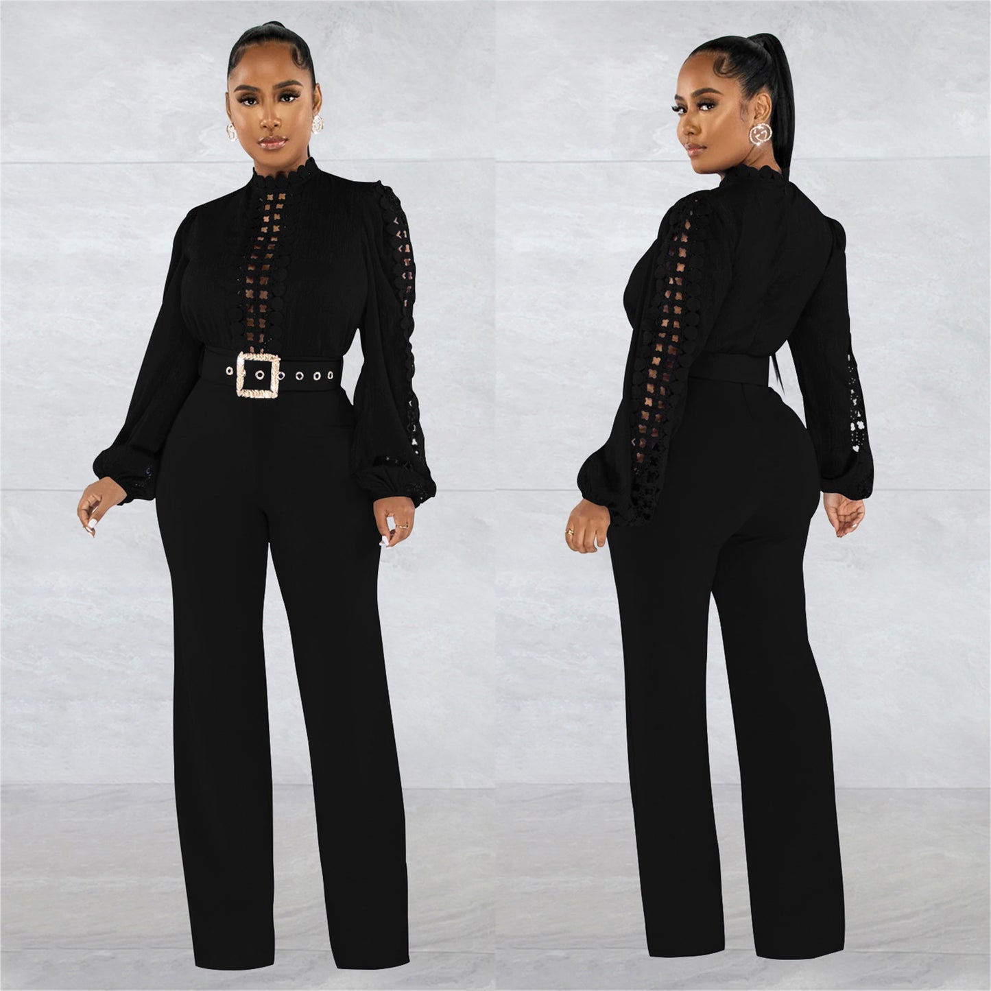 Dame Elegant Jumpsuit med Ryschenærmer og Taljebælte Stilla