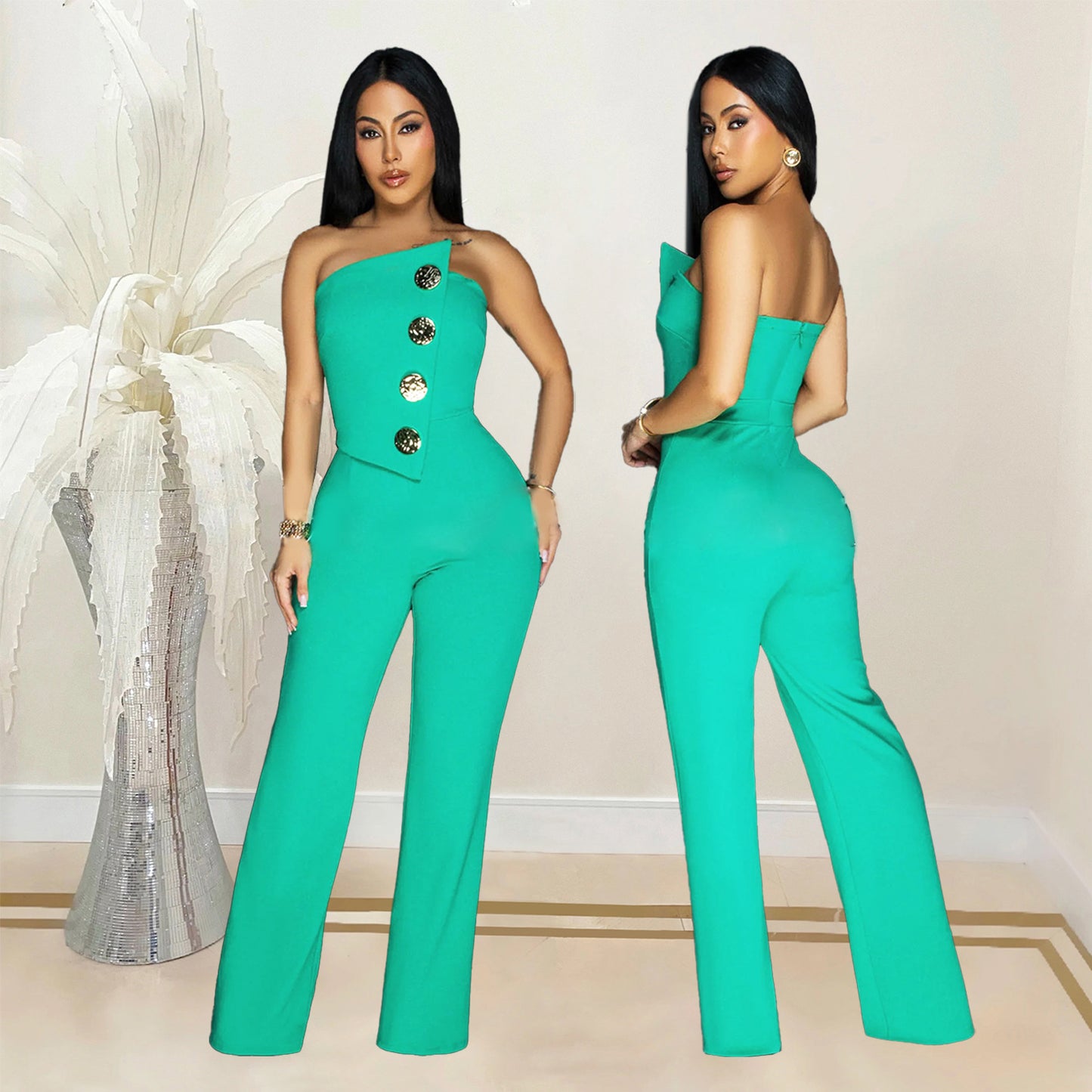 Dame Elegante Jumpsuit med asymmetrisk top og stilfulde knapdetaljer Stilla