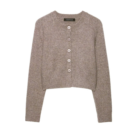 Dame cropped strikjakke med knaplukning Stilla