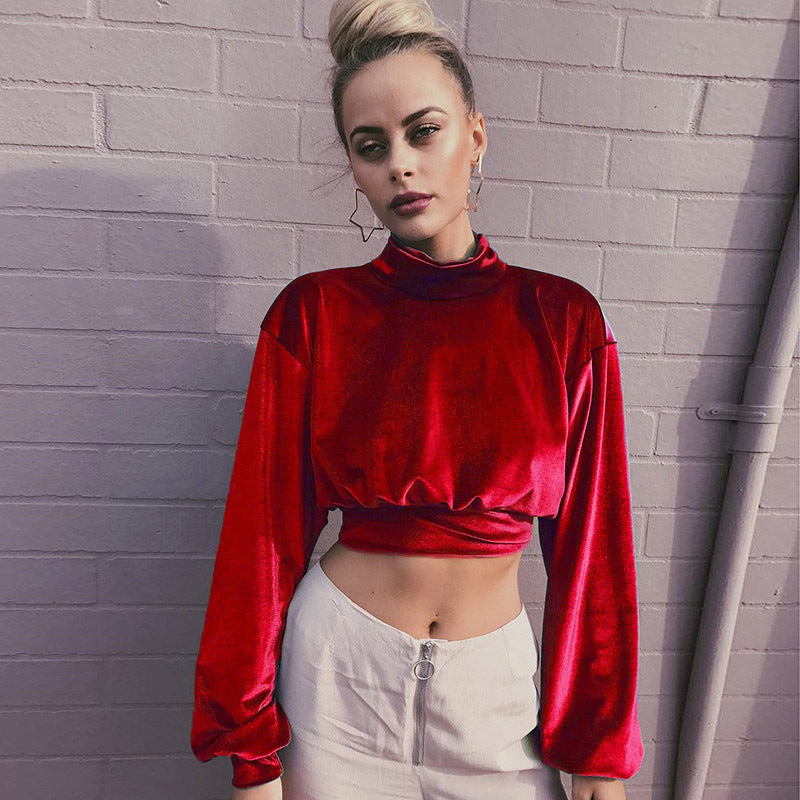 Dame Cropped Pullover med høj krave og vide ærmer Stilla