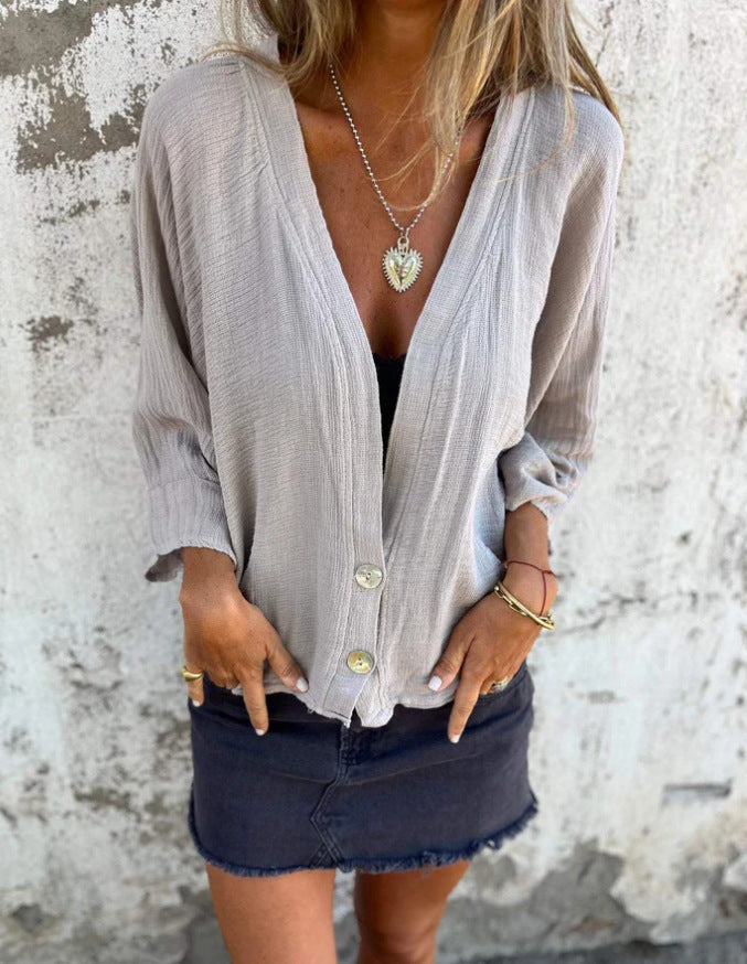 Dame afslappet cardigan med knapdetaljer og 3/4-ærmer Stilla