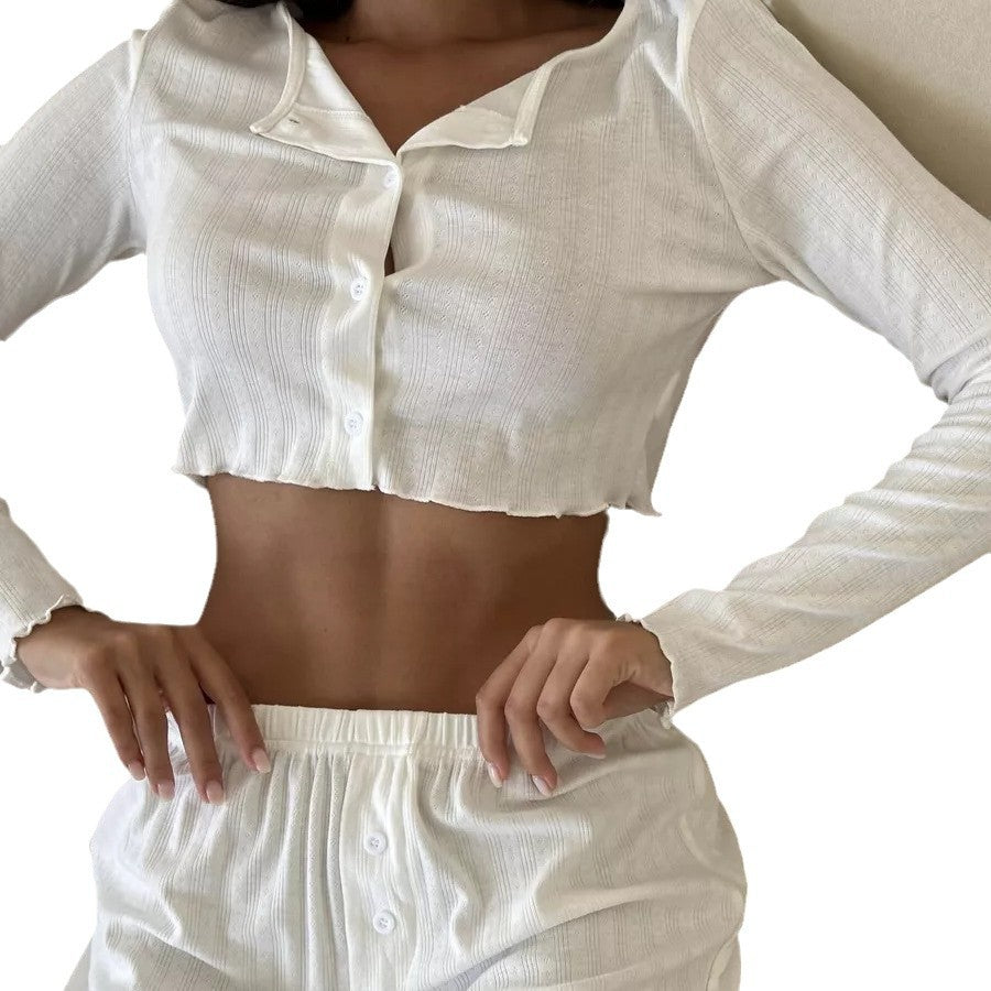 Dame Cropped Langærmet skjorte med knapliste Stilla