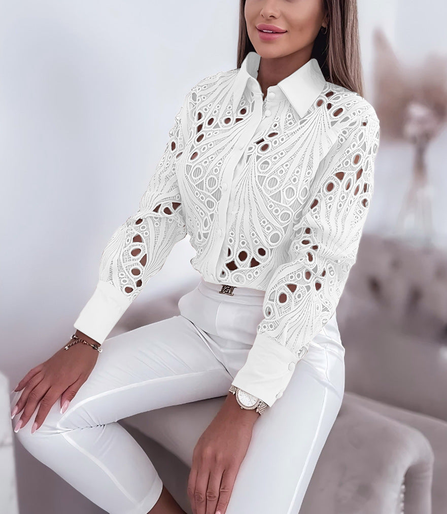 Dame elegant bluse med høj kvalitets spidse detaljer Stilla
