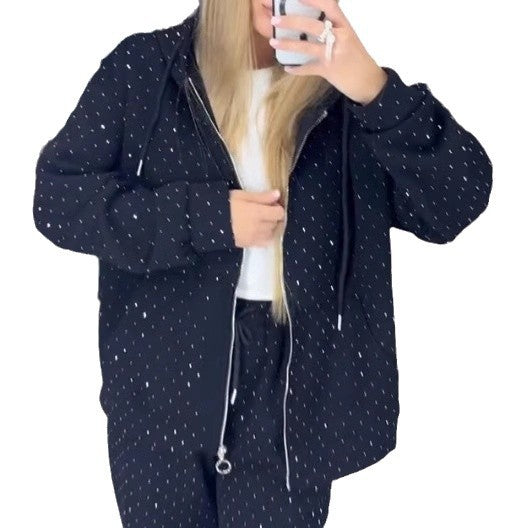 Dame afslappet sportjakke med hætte og moderne polka-dot design Stilla