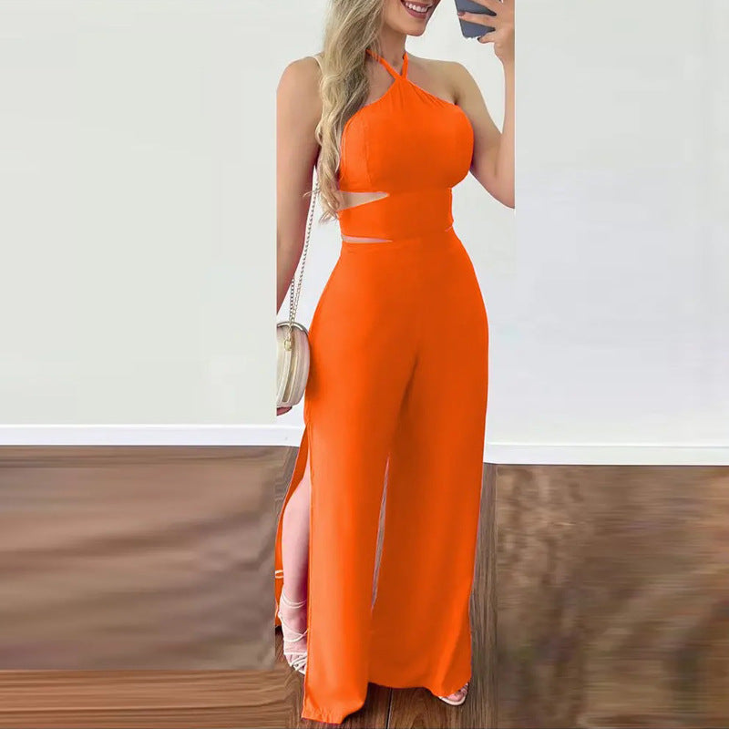 Dame elegant jumpsuit med dyb udskæring og tætsiddende silhuet Stilla