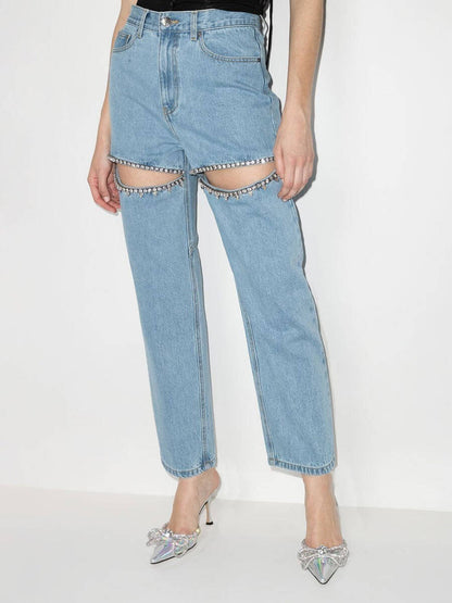 Damejeans med dekorative cut-outs og strasspynt Stilla