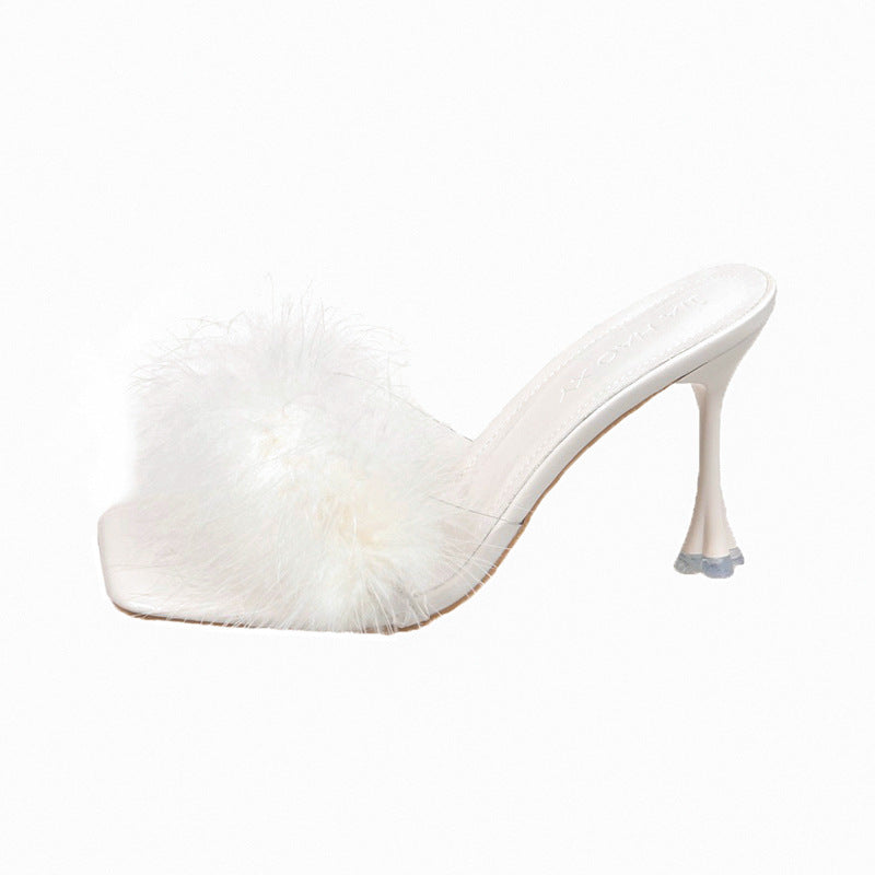 Dame Elegant Åben Tå Højhælede Remsandaler med Pelsdekorationer Stilla