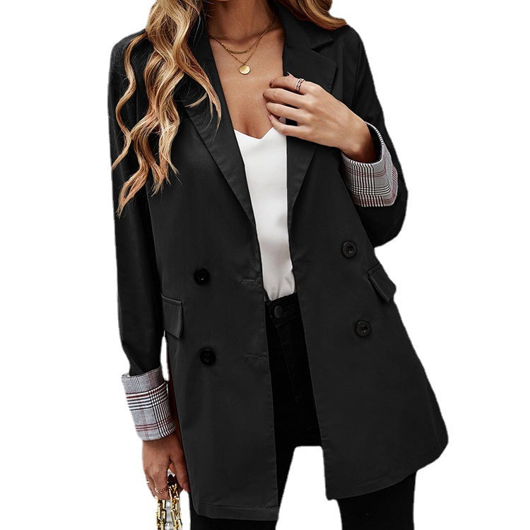 Dame dobbeltknaps blazer med kontrastfarvede ærmemanchetter Stilla