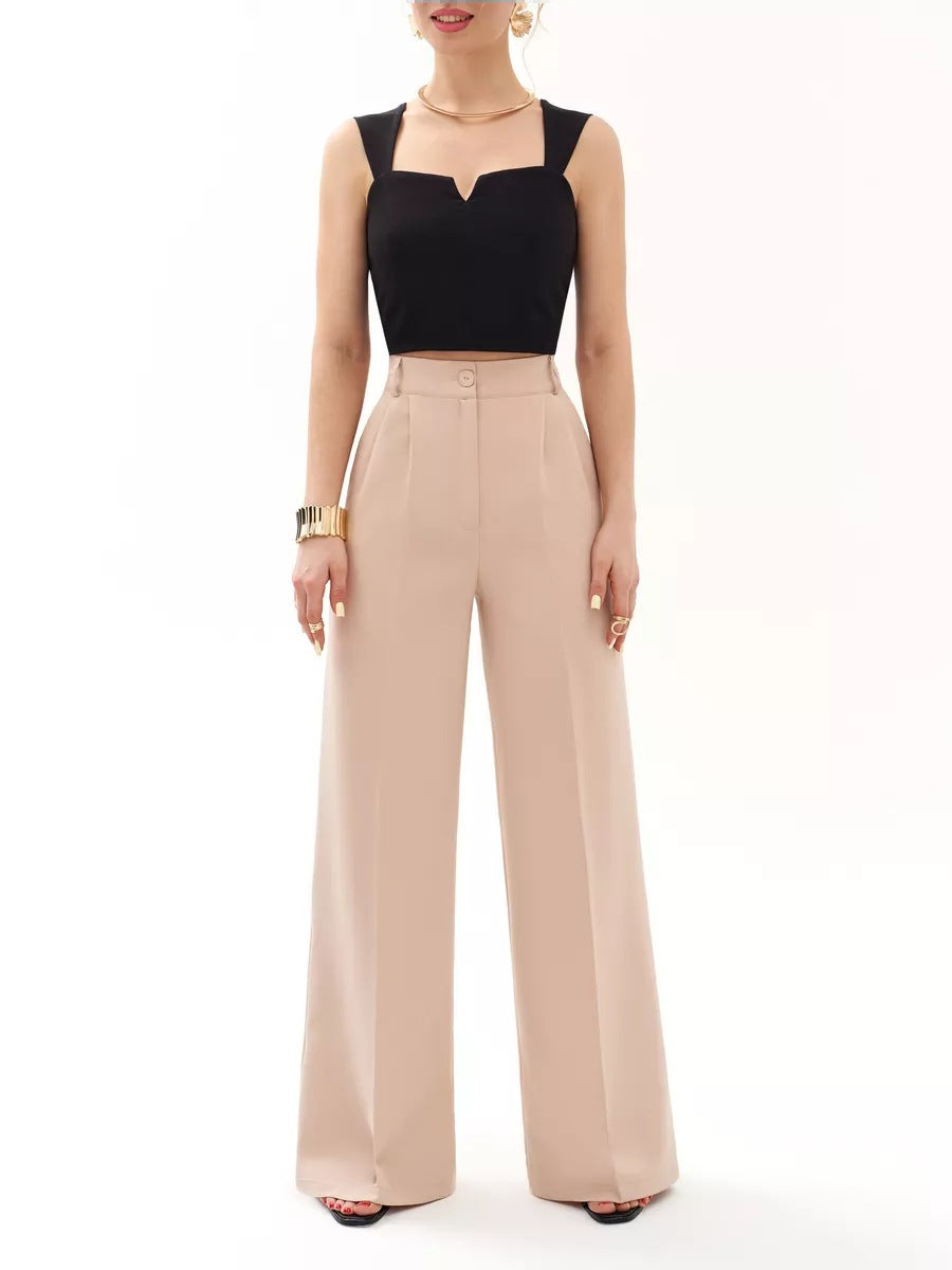 Dame elegant indpakningsoverdel med voluminøse ærmer og højtsiddende palazzo-bukser Stilla