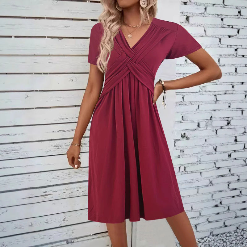 Dame Elegant Drejet Knoten Midi Kjole Stilla