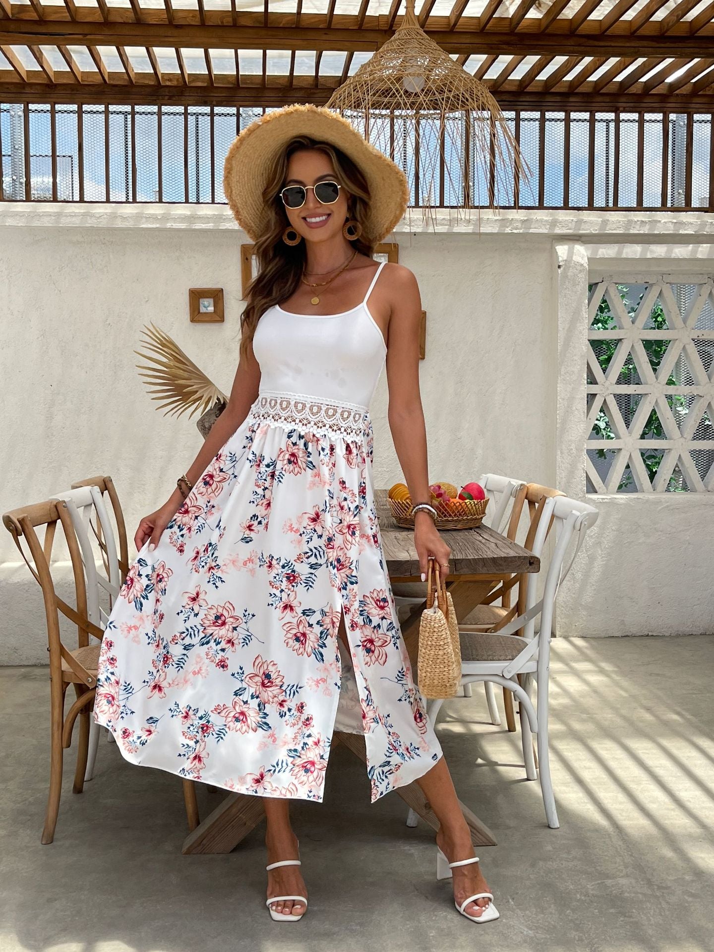 Dame Elegant Floral Midi Kjole Stilla