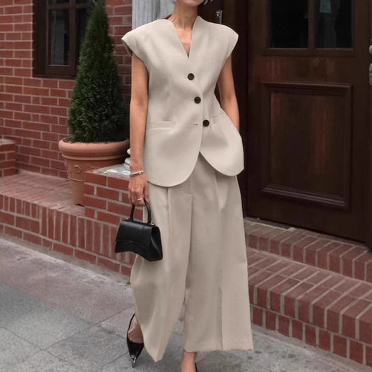 Dame Elegant Jumpsuit-Sæt med figursyet Blazer og løstsiddende Bukser Stilla