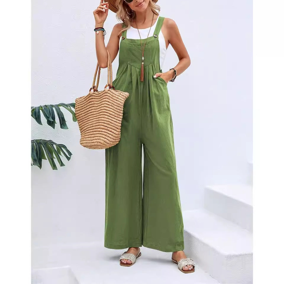 Dame jumpsuit med bred ben og knapdetaljer Stilla