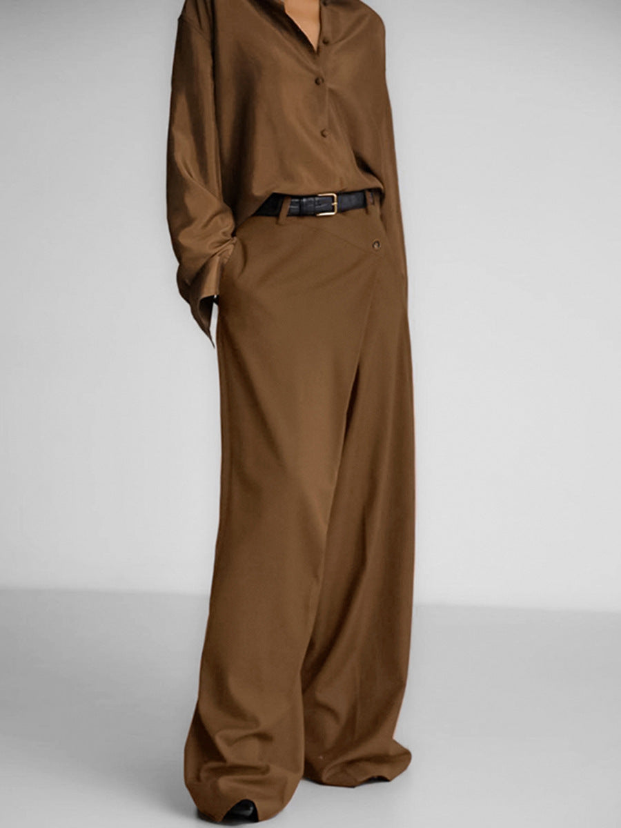 Dame elegant bredskåret buks med høj talje og praktiske lommer Stilla