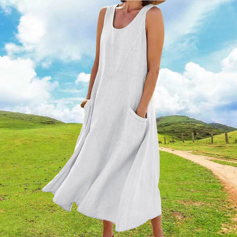 Dame afslappet sommertkjole med lommer og uden ærmer Stilla