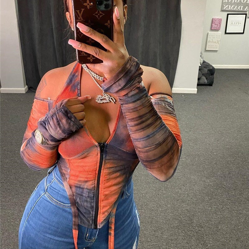 Dame Cut-Out Bluse med rynke og lange ærmer Stilla