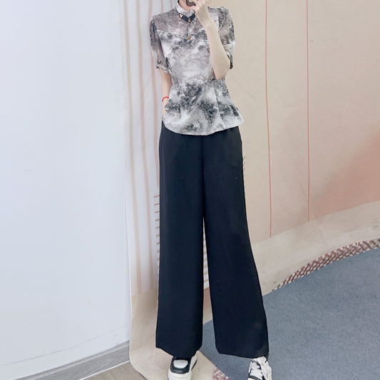 Dame Elegant Bluse med grafisk mønster og moderigtig krave Stilla