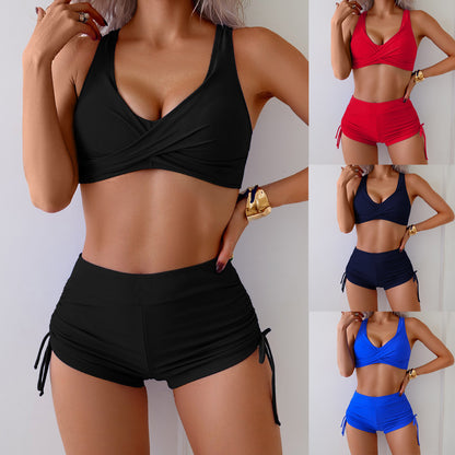 Dame bikini sæt med foldet top og højt skårne shorts Stilla