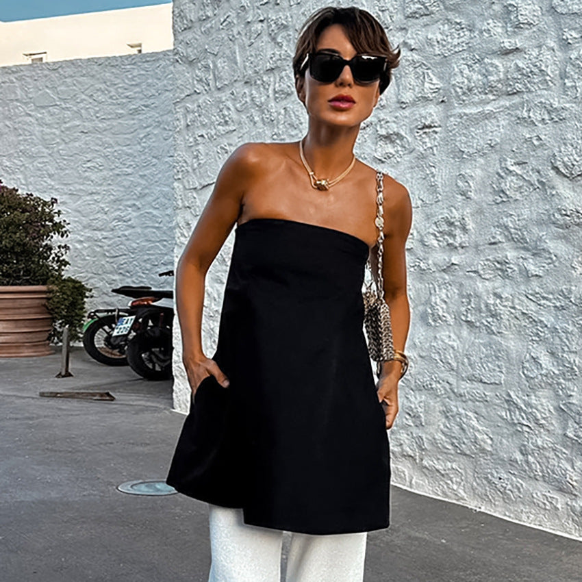 Dame afslappet bandeau-top med svingende snit og åndbart materiale Stilla