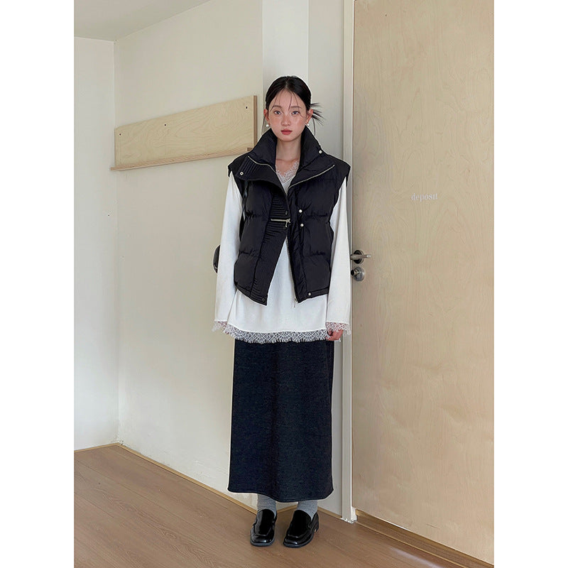 Dame afslappet langærmet skjorte med fine spidsdetaljer og sideknude Stilla