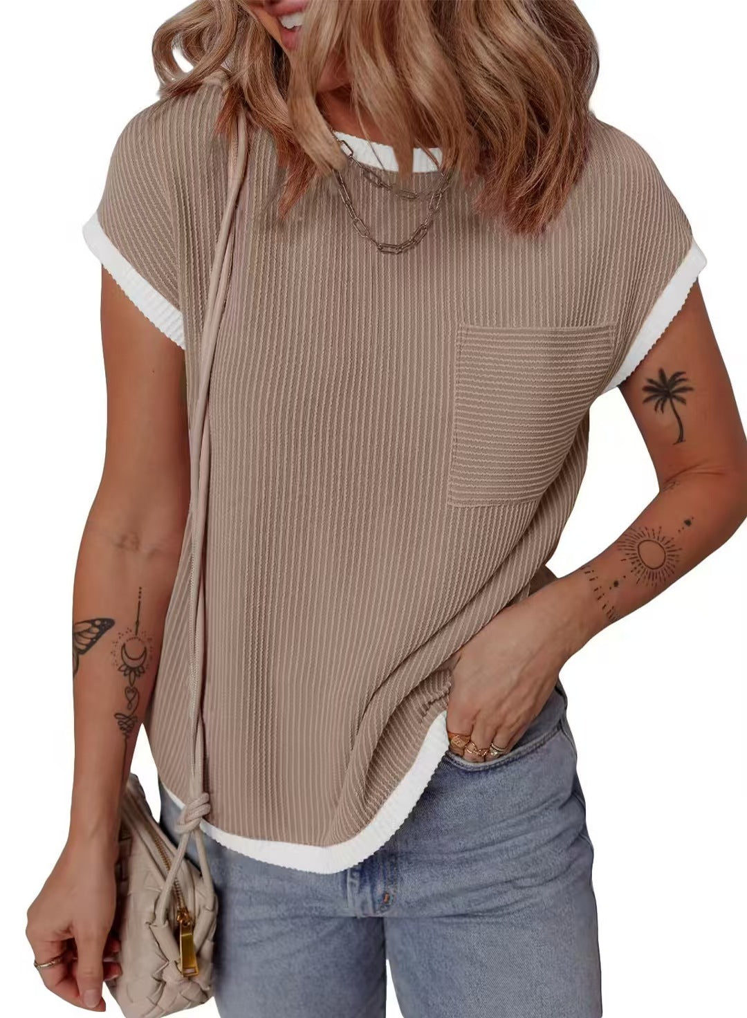 Dame afslappet og åndbar vaffelshirt med lomme Stilla