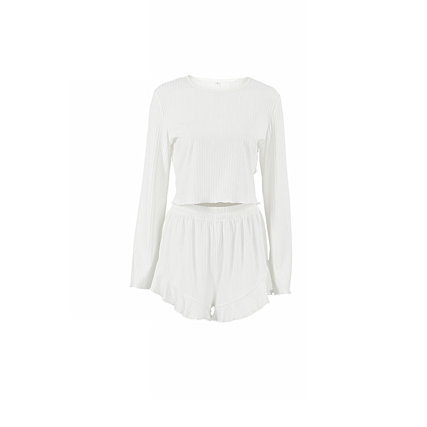 Dame cropped top og shorts sæt med elegante ruffles detaljer Stilla