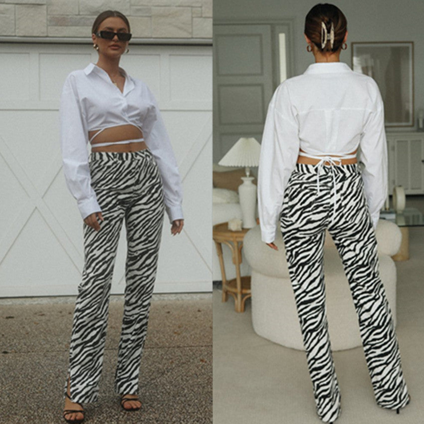 Dame Cropped Bluse med trendy rygsnøring og elastisk taljebånd Stilla