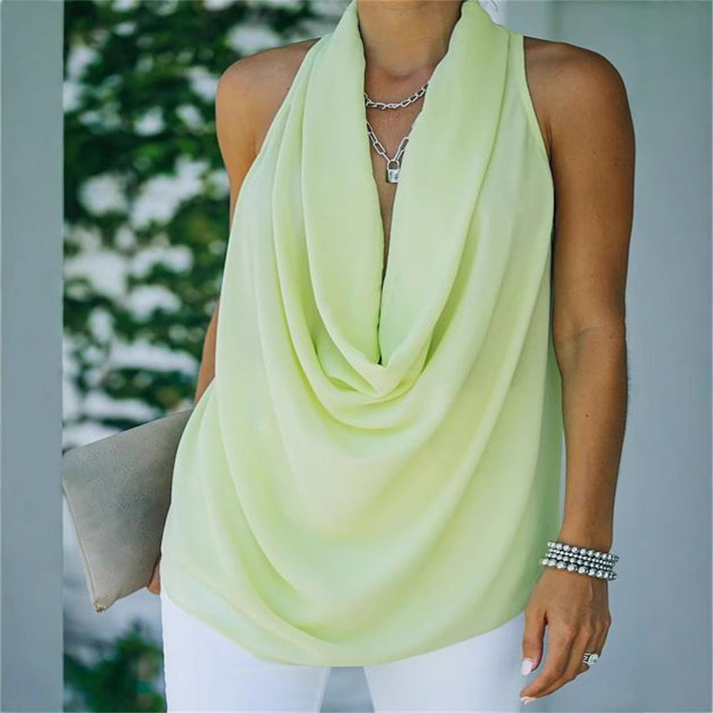 Dame Elegant Bluse med romantisk Vandfald-Udskæring og afslappet Snit Stilla