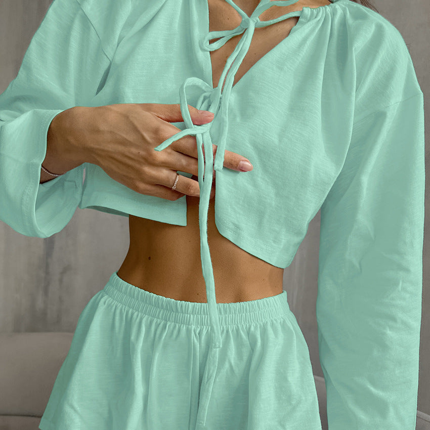 Dame afslappet cropped top med snørring og brede ærmer Stilla