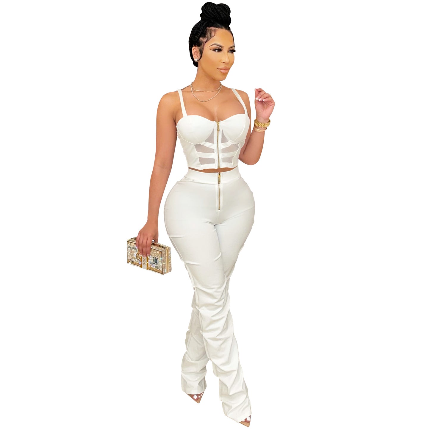 Dame figurtilpasset jumpsuit med transparente indsatser og lynlås Stilla