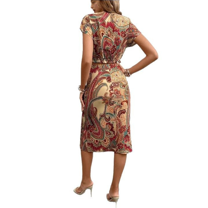 Dame Crop-Top og Pencil-Nederdel Sæt med dekorative Rüschen og høj slids Stilla