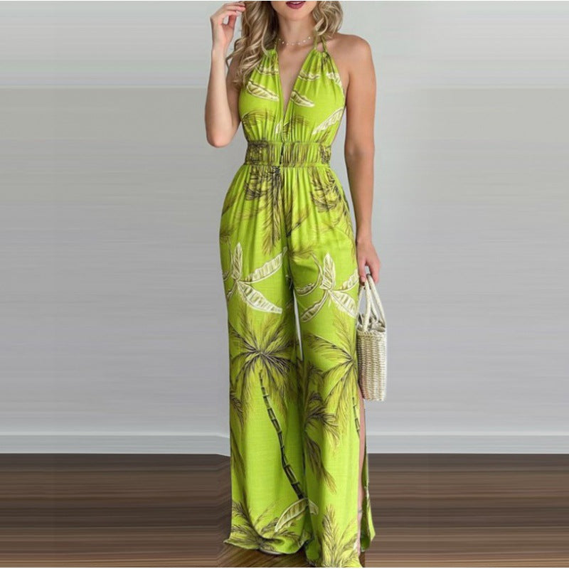 Dame Tropisk Tryk Højslidt Jumpsuit Stilla